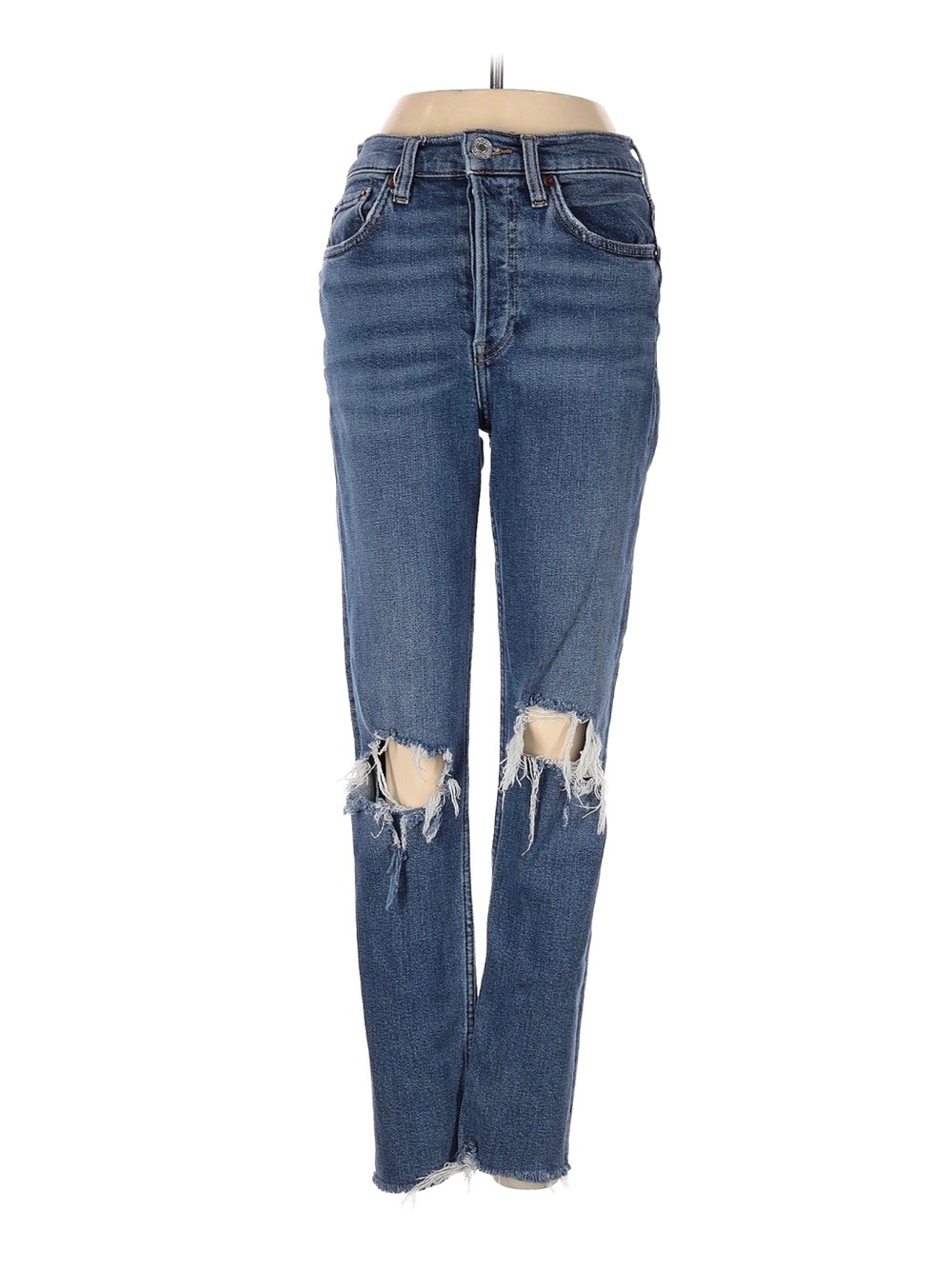 Re/Done Distressed Blue Denim 90s High Rise Ankle Crop Jeans size 25